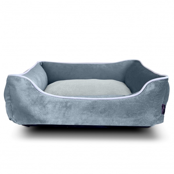 Luxe Steel Blue Velvet Dog Bed