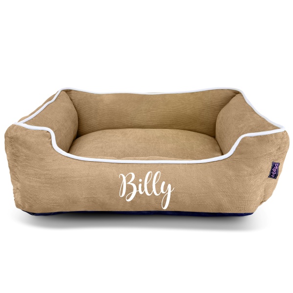 Personalised Dog Bed Luxury Beige Corduroy RichPaw