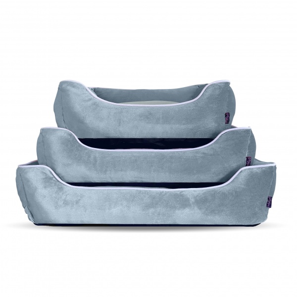 Luxe Steel Blue Velvet Dog Bed richpaw.co.uk/